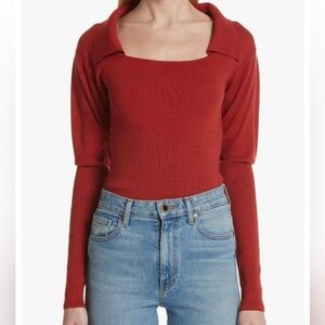 JACQUEMUS Brick Red Rust Orange Ribbed Collared Fitted Sweater 100% Wool US M 6